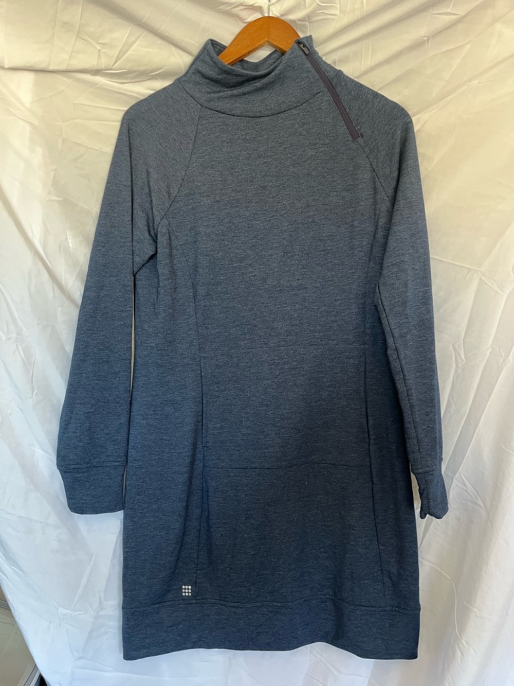 Title Nine “Guthrie” Heather Slate Blue Zip-Shoulder Sweatshirt Dress- Size M